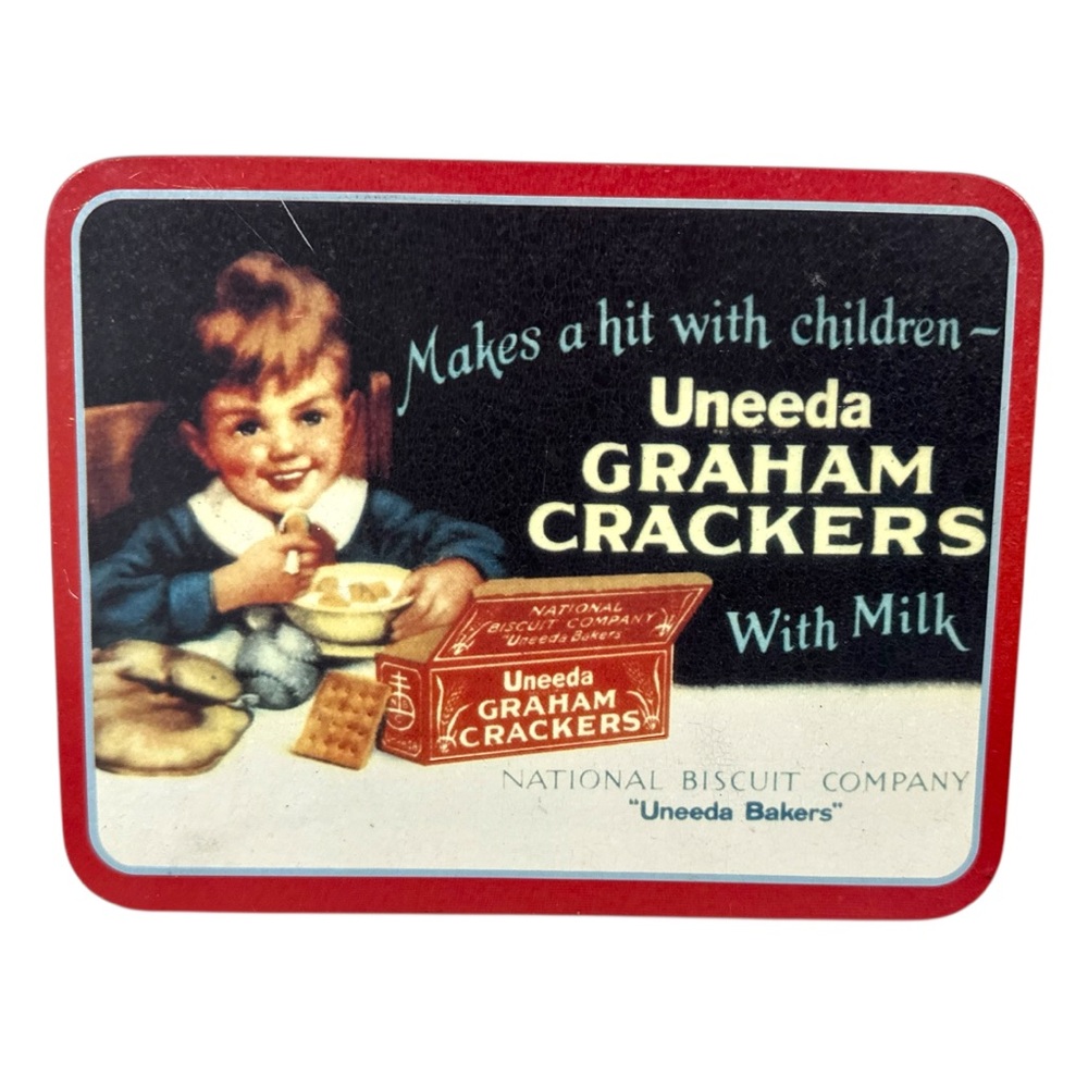 Vintage advertising Uneeda Graham Crackers Metal Tin Trivet 8.5”x6.5”